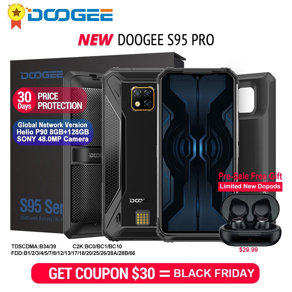 Doogee S95 Pro модульный прочный мобильный телефон Helio P90 Octa Core 48MP с тройной камерой