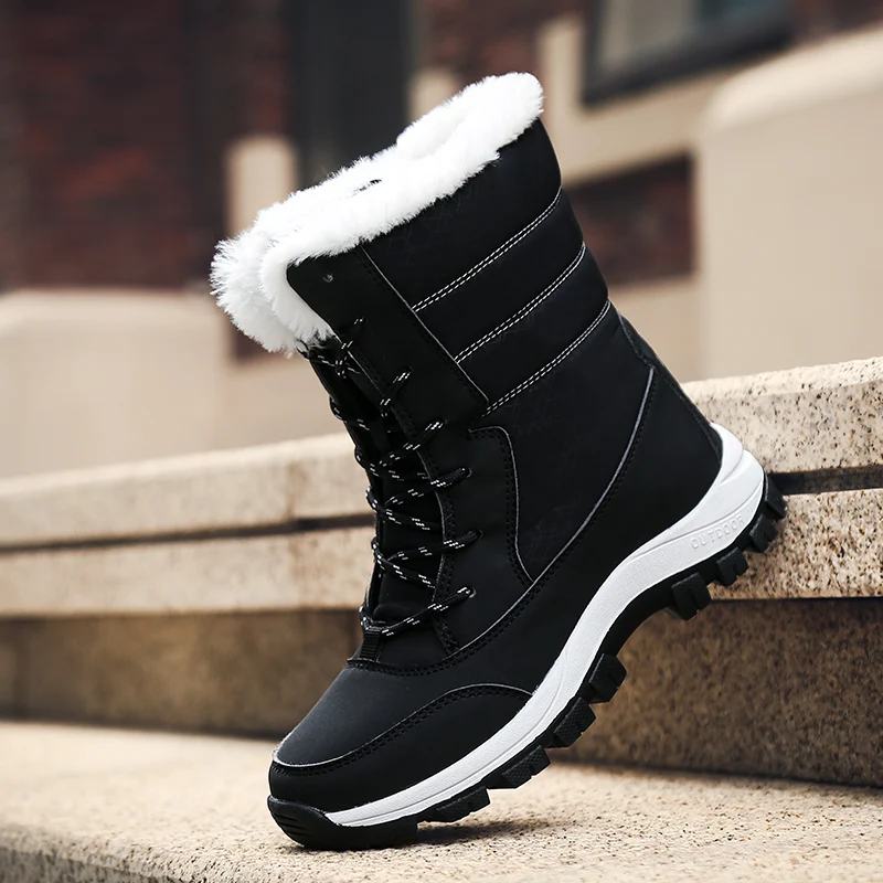 Brand Womens Winter Boots Plus Velvet Warm Snow Boots Outdoor Comfortable Waterproof Hiking Boots Resistance Female Cotton Shoes