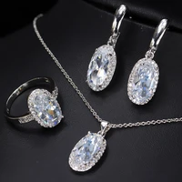 fashion aaa sterling silver aaa zircon earring ring necklace three piece jewelry sets engagement wedding bridal set