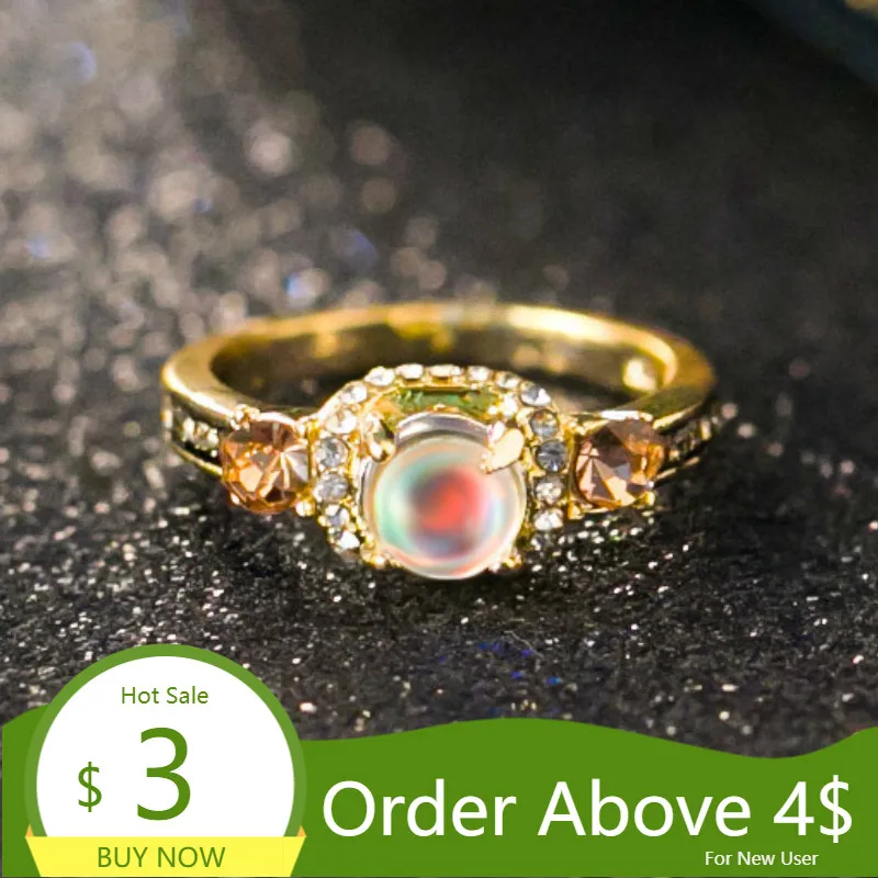 Женское кольцо с лунным камнем Visisap Винтажное золотого цвета в стиле ретро