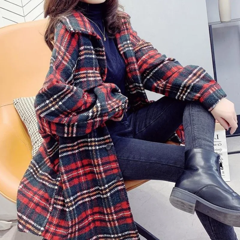 Клетчатая рубашка для девочек с длинным рукавом свободная Bf женщин Harajuku размера