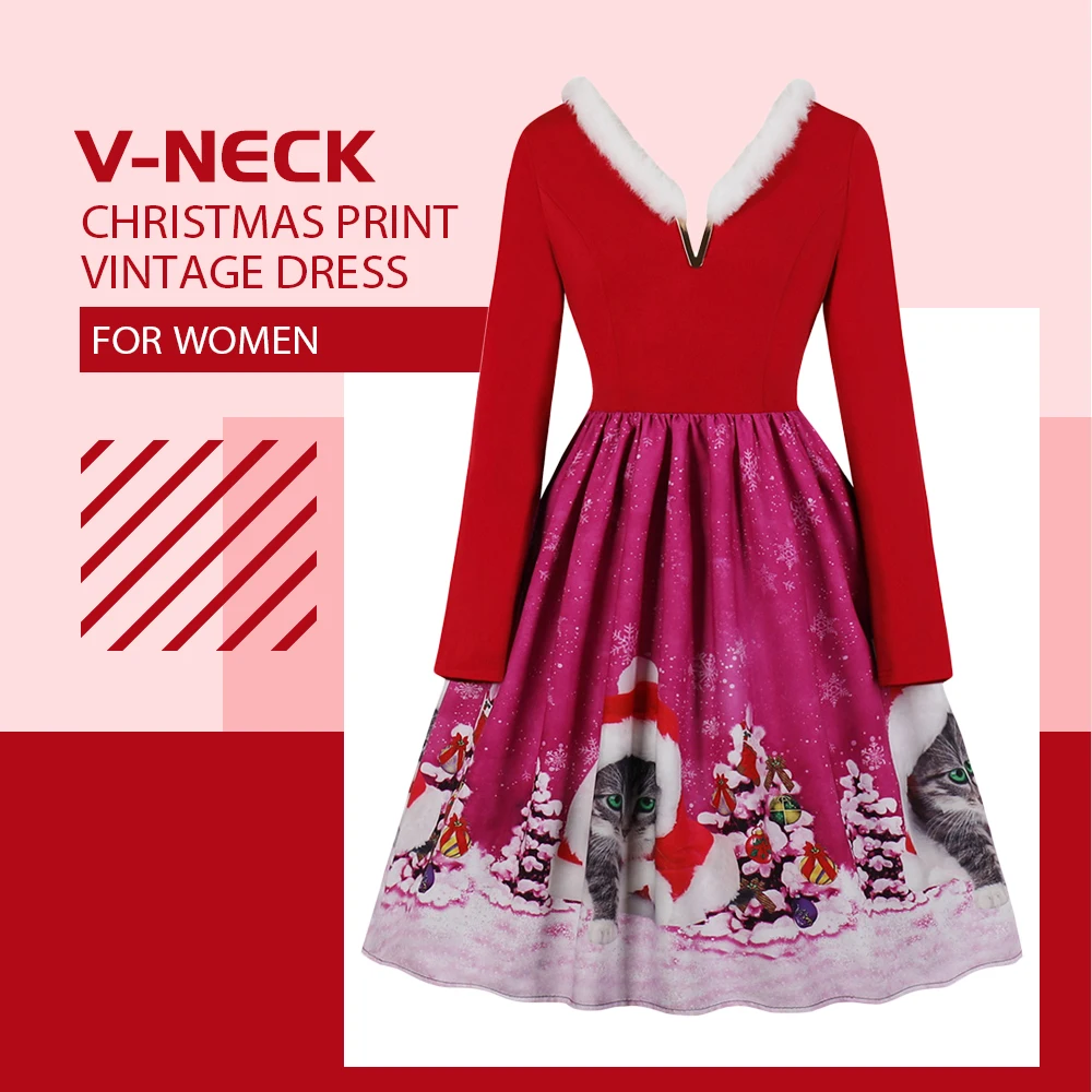 Зимнее меховое платье ROSEGAL женское рождественское с большим v образным вырезом и