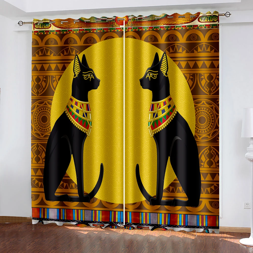 

Home Decoration Grommet curtains Black Cat Totem Living Room Bedroom Silk Cloth Folio Shading Rate 90
