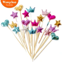 5pcs colorful star love heart shaped crown cake topper happy birthday cupcake topper kids favors party supplies home decoration