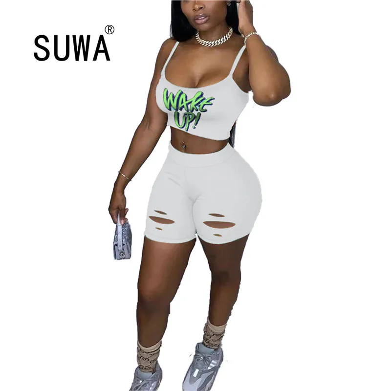 

party women fashion simple solid-color belt U neck print backless crop top and hot shorts 2 pieces set high street lady set
