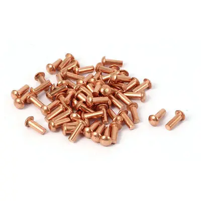 

3mm x 8mm Round Shaft Copper Solid Rivets Fasteners Hardware Gold Tone 60 Pcs
