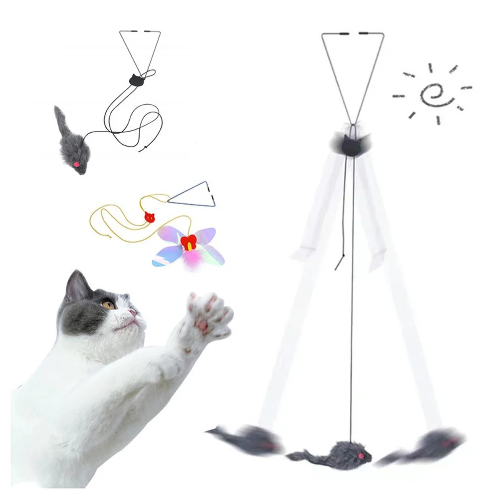 

Cat Toy Adjustable Door Window Hanging Mouse Interactive Mice Butterfly Flutter Teaser Self Palying Pet Toys for Cats Kitten