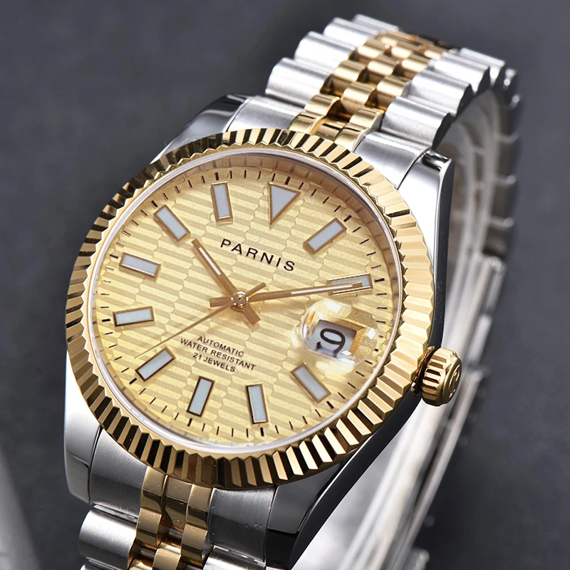 

Men's Watches New Arrival Parnis Green Dial Calendar Sapphire Glass Miyota 8215 Automatic Mechanical Men Wristwatch Jubilee Ban