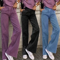 womens pants straight leg jeans women high waist loose summer pants casual deep washed fashion trousers purple denim pants