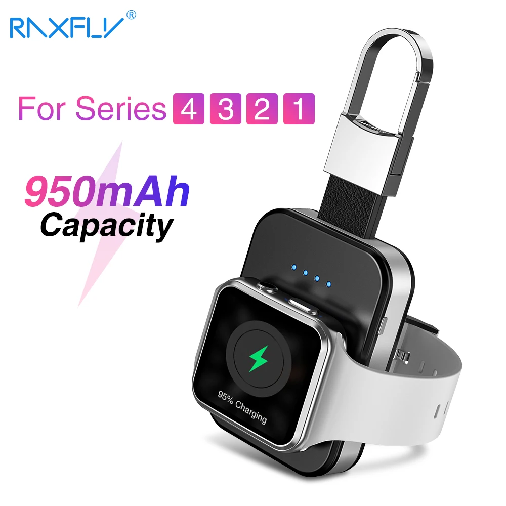 RAXFLY-Mini cargador inalámbrico para Apple i Watch Series 2, 3, 4, 5, llavero de 950mAh, batería externa portátil de carga rápida