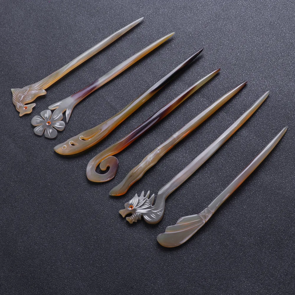 

7PCS Decorative Ox Horn Hairpin Vintage Hair Stick Updo Hair Accessories for Girls (04/07/10/12/13/14/15)