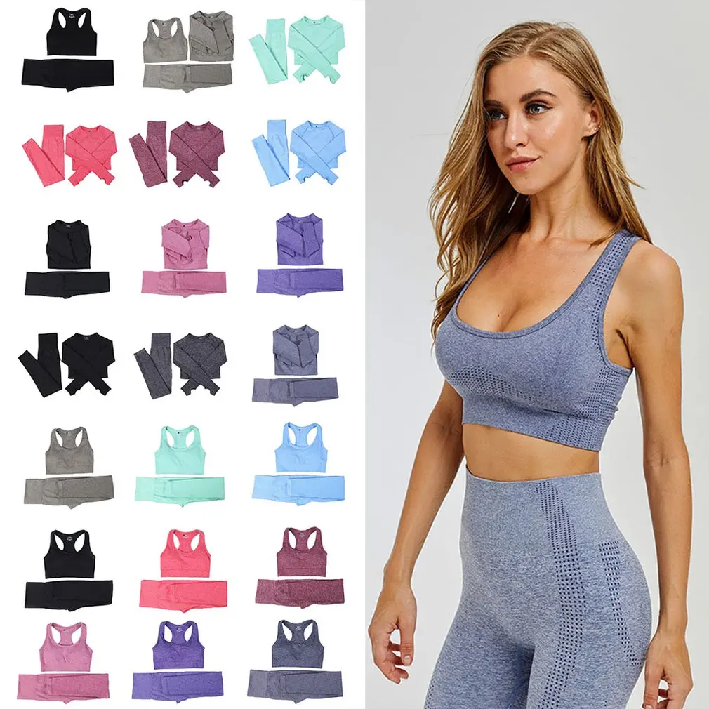 

Women Seamless Yoga Set Fitness Sports Suits Gym Clothing Short Sleeve Crop Top Shirts High Waist Running Leggings Workout Pants