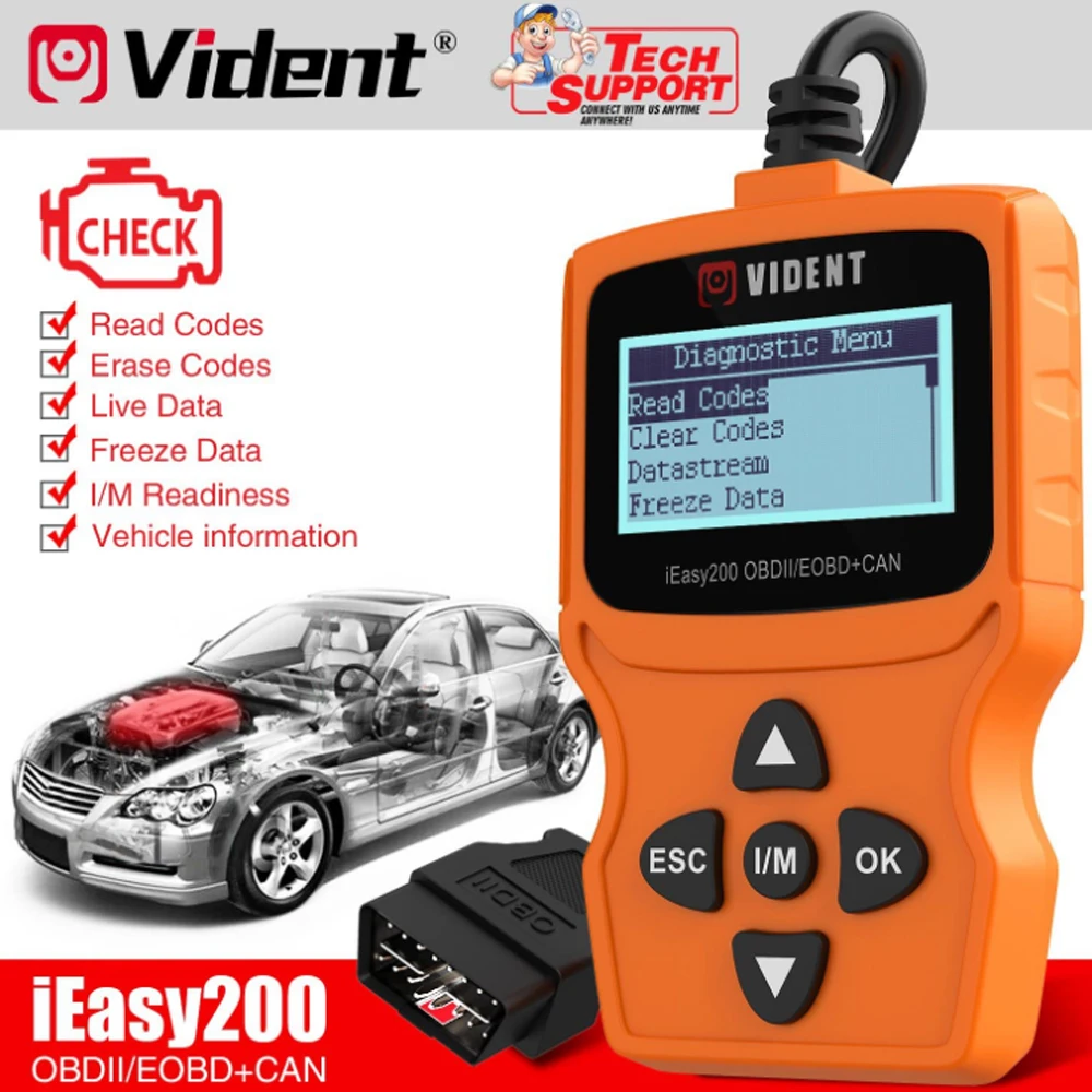 

Считыватель кодов VIDENT iEasy200 OBDII/EOBD + CAN для проверки светильник, освещение двигателя