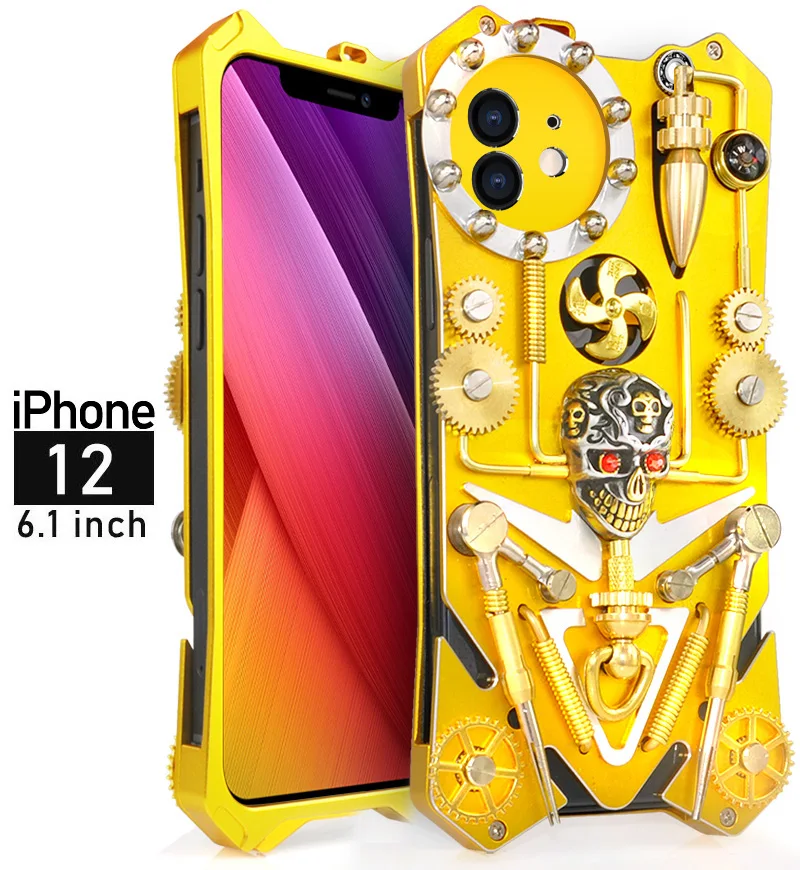 

New Zimon Luxury New Arrival Gothic Skull Gear Rotation Skeleton Shockproof Protection Case Shell For Iphone 13 12 Pro Mini MAX