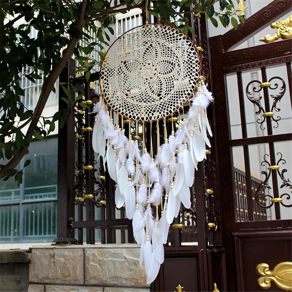 

Nordic Style Large Dream Catcher White Feather Wind Chime Wedding Party Birthday Gifts Big Kids Room Home Hanging Decoration