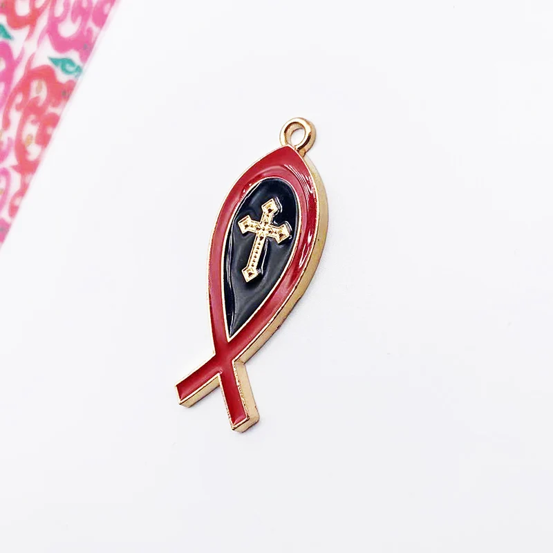 Религиозная эмалированная рыба Иисус Мэри Крест Шарм Модный кулон | Украшения и