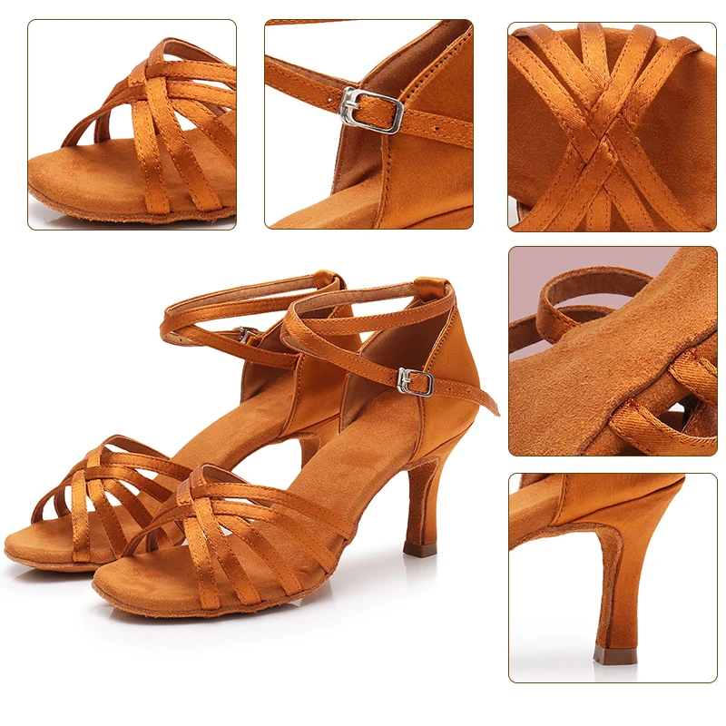 

Fast Shipping Women's Latin Dance Shoes Salsa Sandals Ballroom Dancing Shoes Heeled Practice Performance Tango Shoes 7CM HROYL