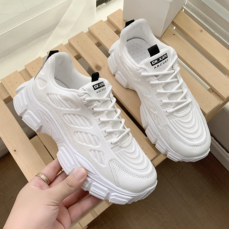 

Fashion Platform Shoes Women's Sneakers Women Chunky Sneakers Woman Breathable Mesh White Sneakers Lace-up Women Casual Shoes