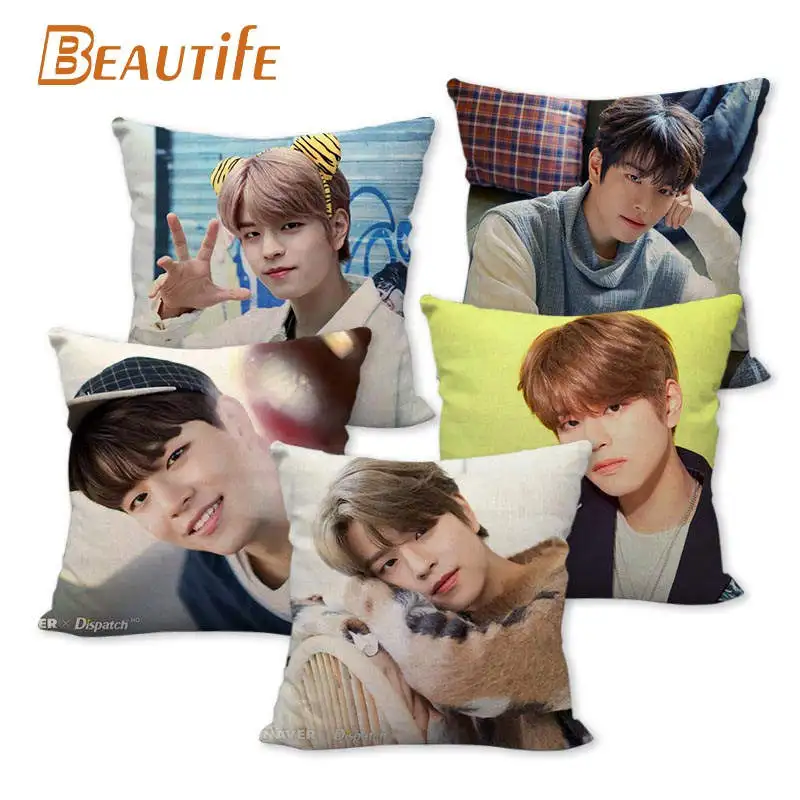 

45X45cm Seungmin Stray Kids Pillow Cover Square Zipper Cotton Linen Fabric Pillow Cases Bedroom Home Decorative Boys Girls Gift