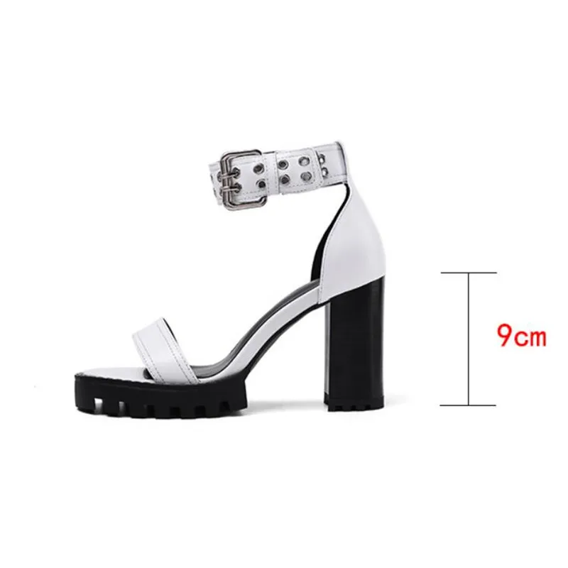 

2021 new leather women sandals sexy women shoes high quality fashion show 9CM thick heels 3-10 11 MAIERNISI