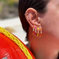 colorful fashion women jewelry neon enamel 8 colors geometric cz bamboo hoop earring