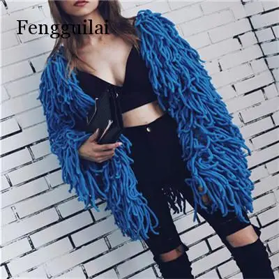 Fengguilai теплый вязаный пушистый белый кардиган женский свитер Мягкая Черная