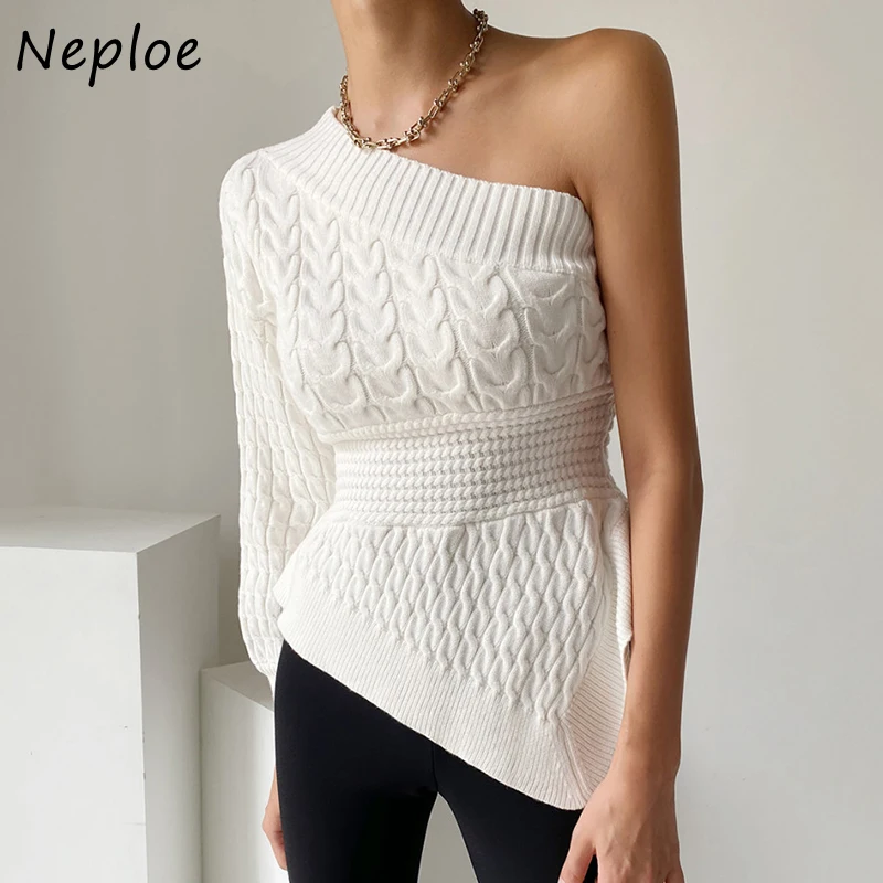 Женский вязаный свитер Neploe с косым воротником открытыми плечами | Женская одежда
