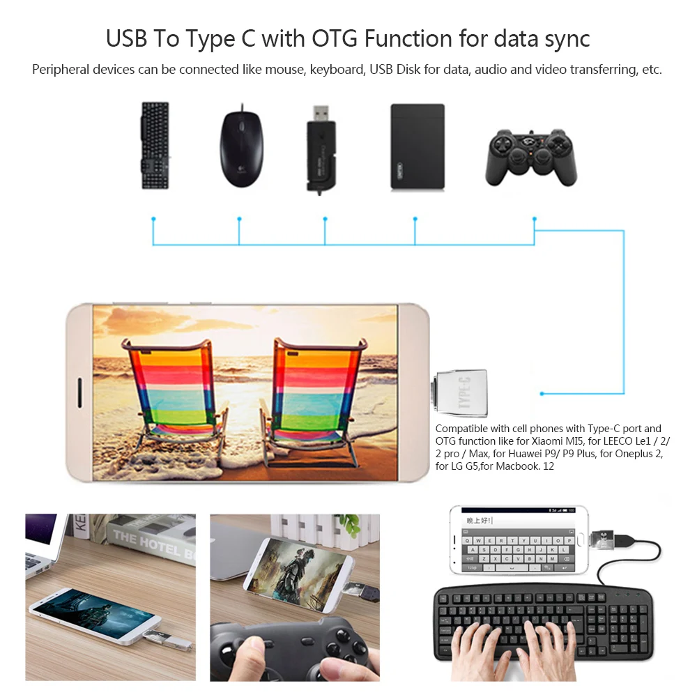 Комплект адаптеров типа C преобразователь Micro USB адаптер Type и с функцией OTG