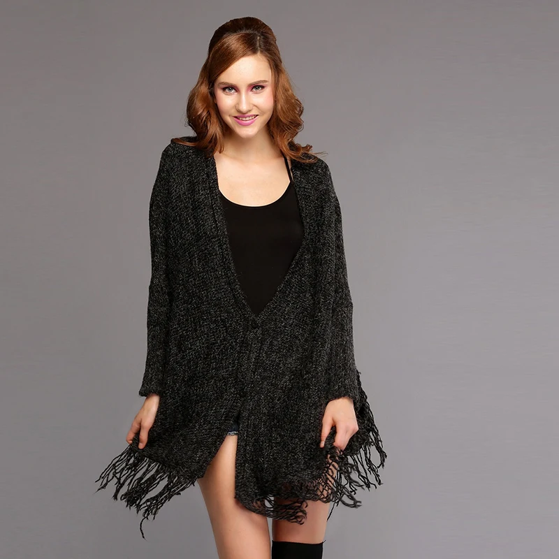 Женский кардиган с бахромой и рукавом летучая мышь офисный Свитер оверсайз