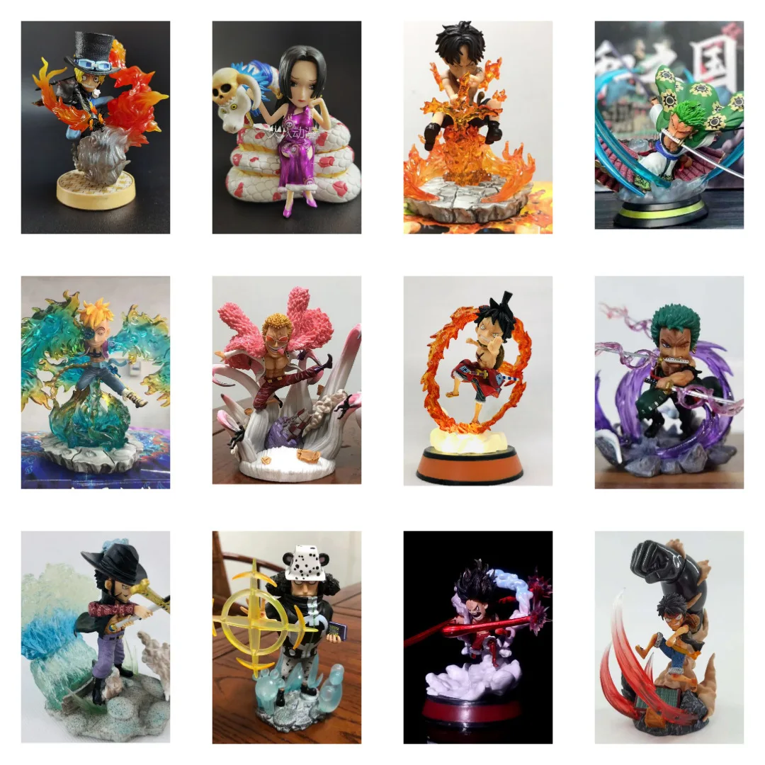 

Anime Figure GK Fashion Scenes Q version Luffy Zoro Sabo Ace Marco PVC Action Model Collection Cool Stunt Anime Toys