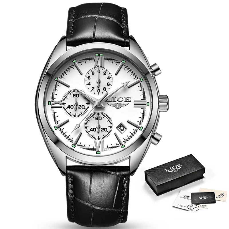 

2020 New LIGE Fashion Mens Watches Top Brand Luxury Military Quartz Watch Premium Leather Waterproof Sport Chronograph Watch Men