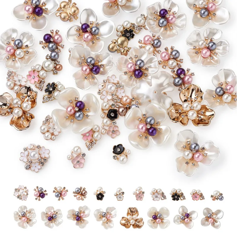 1 Set Flower Shape Crystal Alloy Rhinestone Cabochons For Jewelry Making DIY Earring Hairclip Accessories Finding