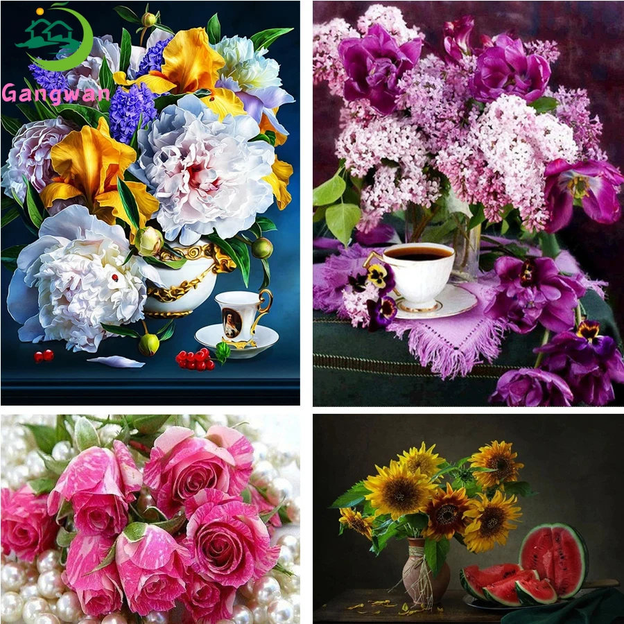 

5D square DIY Diamond Painting iris Flower Cross Stitch Kit Mosaic Diamond Embroidery Rose sunflower Full round Drill Home Decor