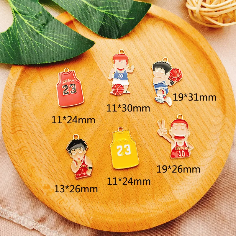 

5pcs Oil alloy cartoon dunk master basketball suit DIY accessories key chain Pendant Necklace Earrings creative gift