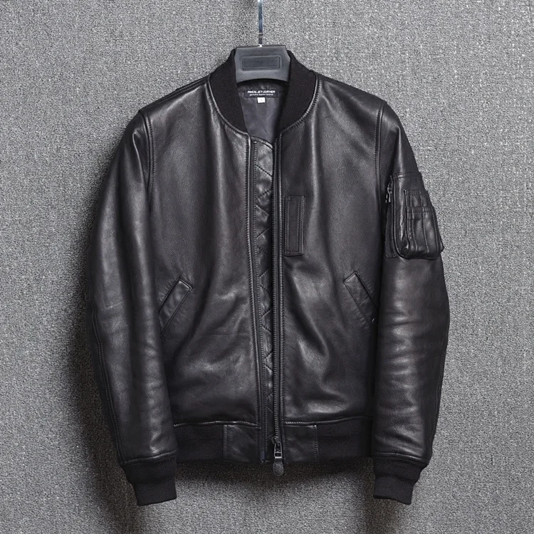 

baseball Men's leather jacket MA1 air force flight jacket men real leather bomber coat men japanese baseball jacket male