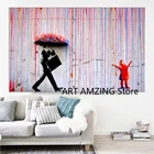 Grumpy Umbrella Man  Happy Rainbow Rain Girl, настенная Картина на холсте, фотография стены, Декор для дома