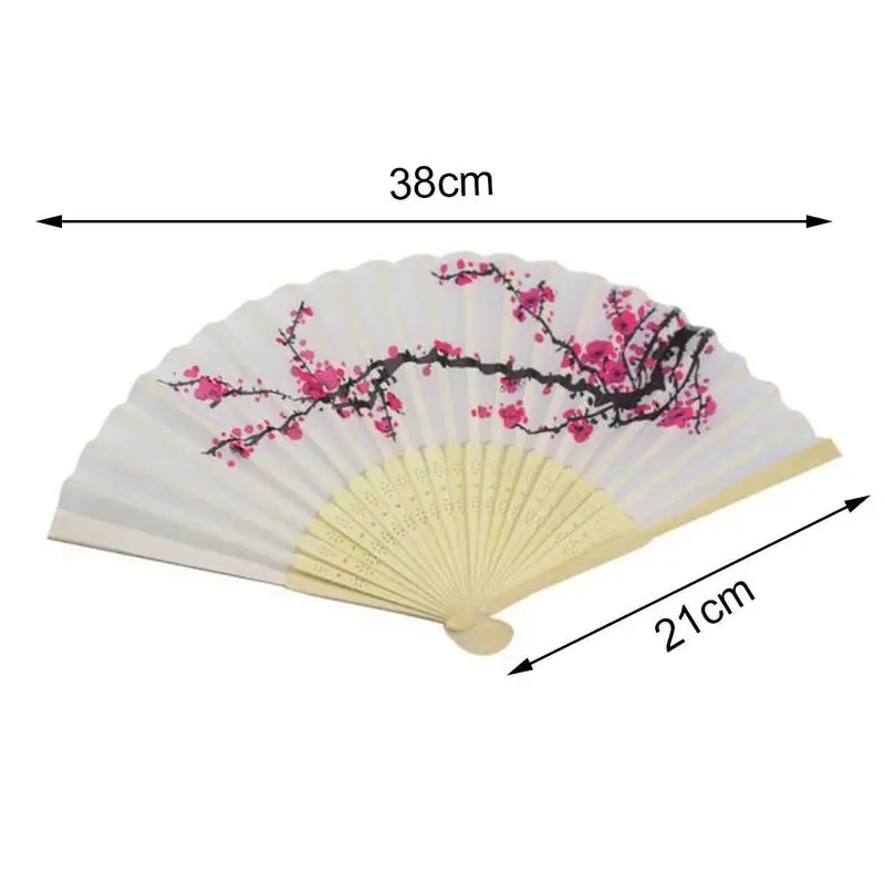 

Classical Blossom Print Folding Hand Fans Flower Print Girls Fan White Fans Polyester Vintage Dancing Summer Fan Y9M6