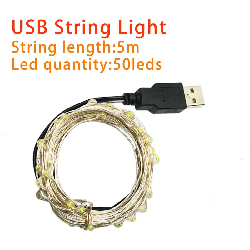 Сказочные огни на батарейках/USB питание светодиодный гирлянды 1 м 2 м 3 м 5 м 10 м 12 м гирлянды украшения Рождественская елка Свадебная вечеринка - Испускаемый цвет: USB String 5M
