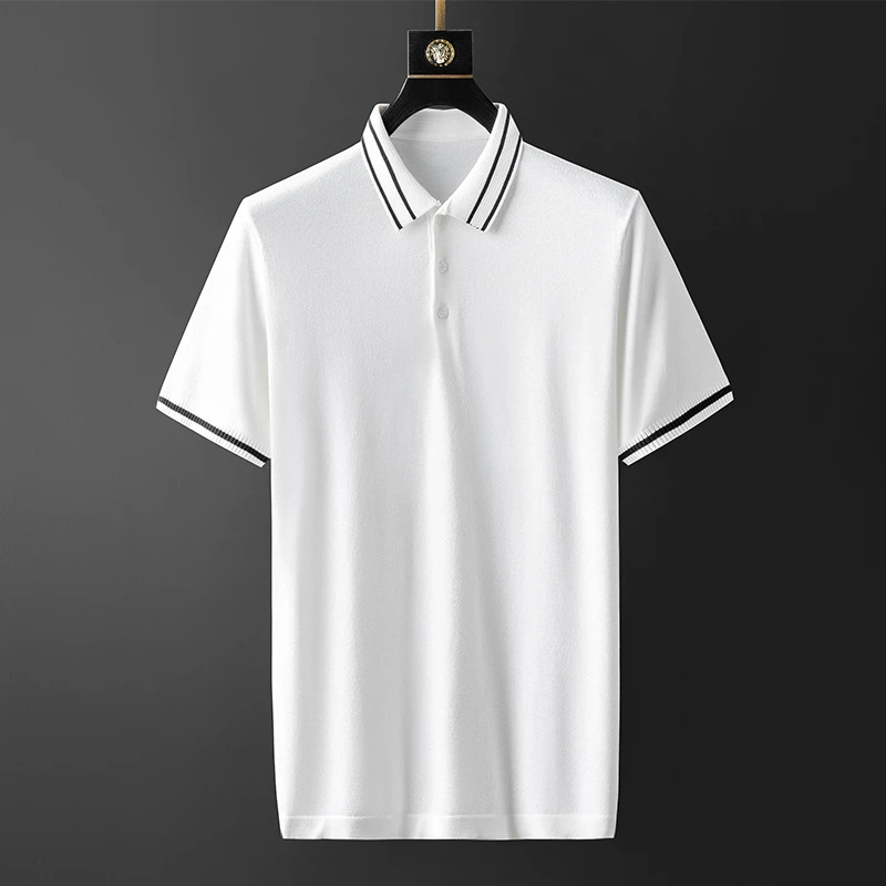 Мужские трикотажные рубашки-поло MuLS летние черные и белые с контрастным