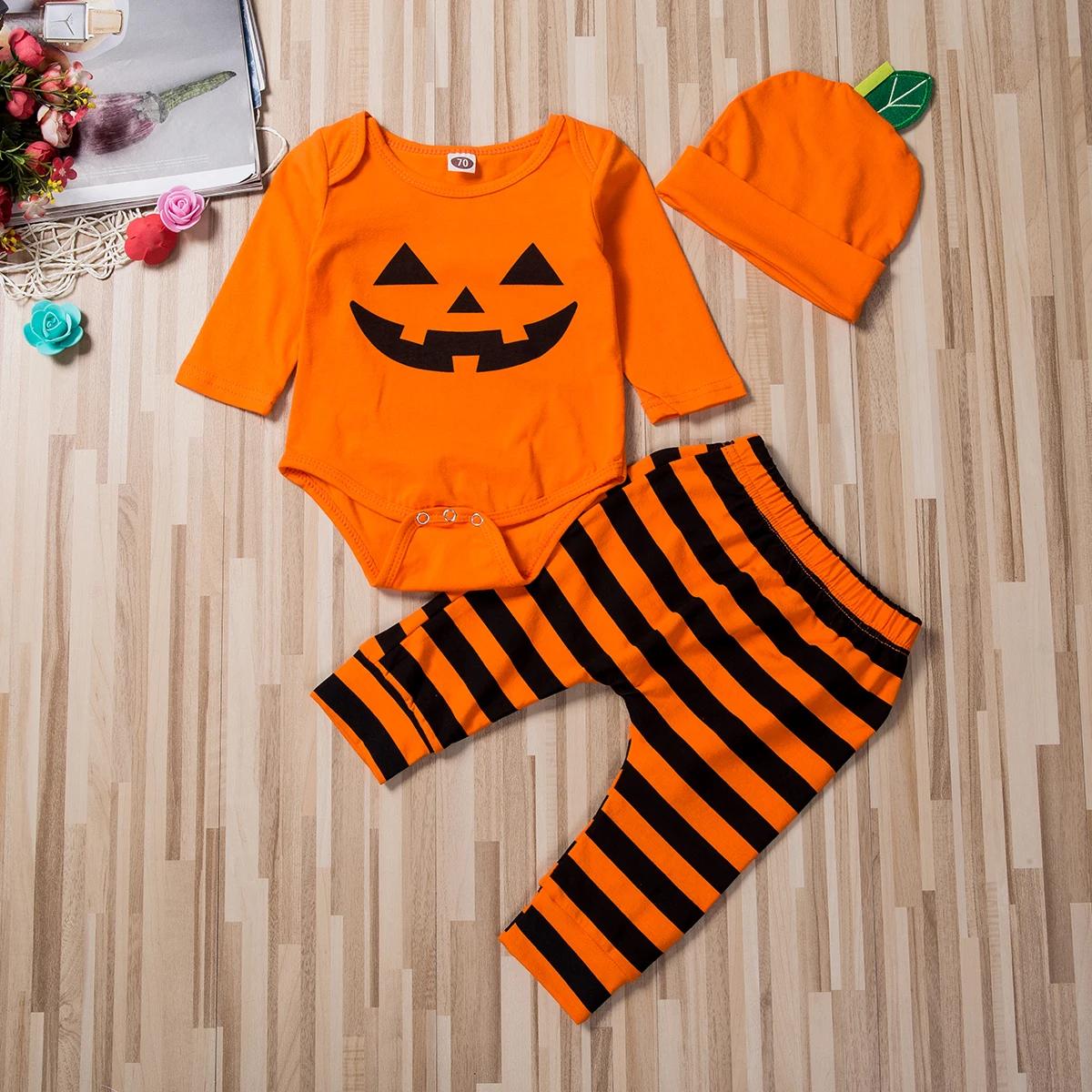 

Детский комплект на Хеллоуин; Зимний теплый боди с длинными рукавами; Топ; Брюки с ремешками; Милые костюмы для игр