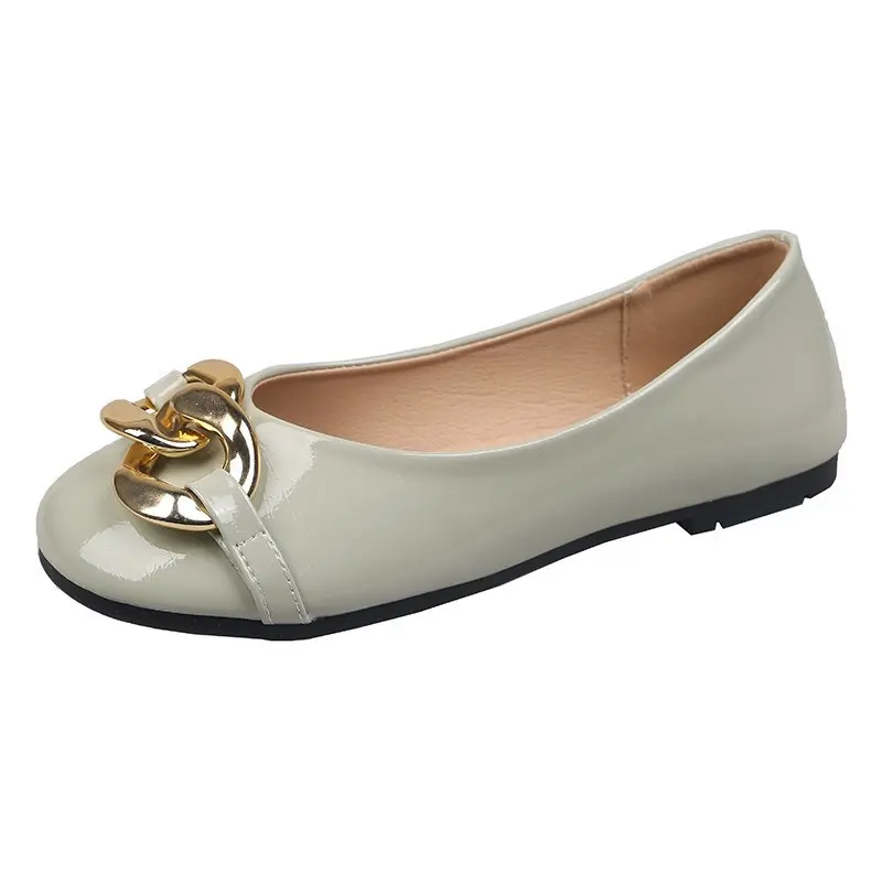 

Soft Casual Woman Shoe Round Toe Female Footwear Slip-on Metal Chain Shallow Mouth Nurse Dress Slip On New Buckle Retro Solid Ru