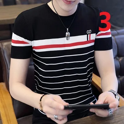 

2020 summer thin section slim hollow silk silk compassionate Korean trend men's ice silk half sleeve