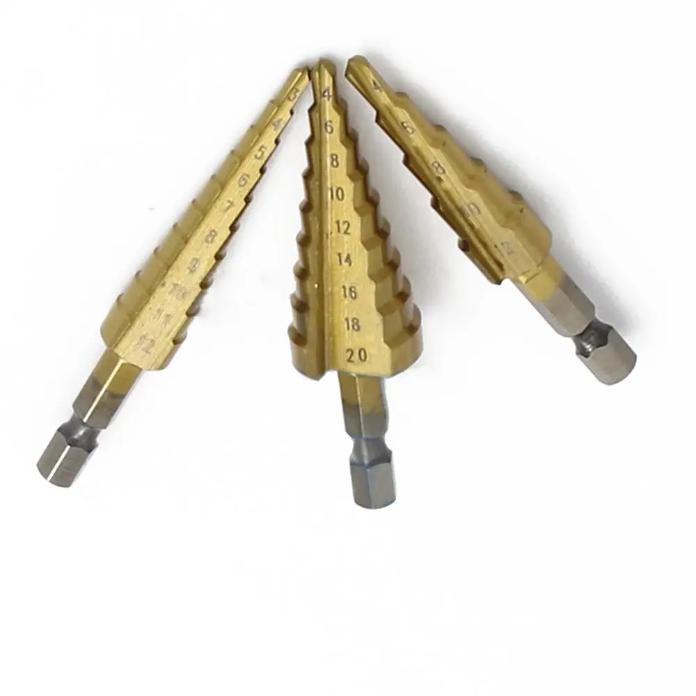 3pcs/set HSS Step Drill Bit Set Titanium Hex Shank Cone Cutting Tools Multifunction Woodworking Wood Metal Drilling With Pouch |