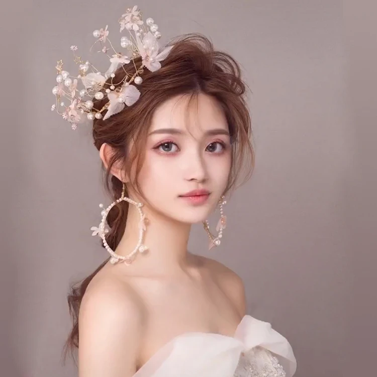 NiuShuya Bridal Headdress Korean Handmade Pink LaceFlower Round Crown Wedding Dress Hair Accessories Princess Tiaras | Украшения и