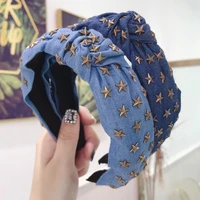 ethnic denim center knot hairband metal star stamping knotted headband hair accessories hair hoop for women headdress