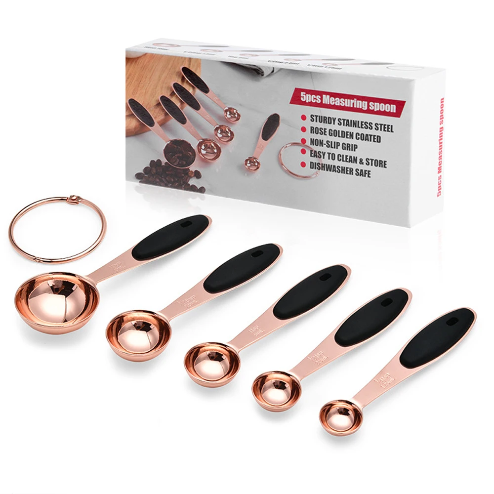 

5Pcs Kitchen Measuring Spoon Set Copper Plating Kitchen Gadgets And Accessories Baking Cooking Tools Teaspoons Coffee Scoop