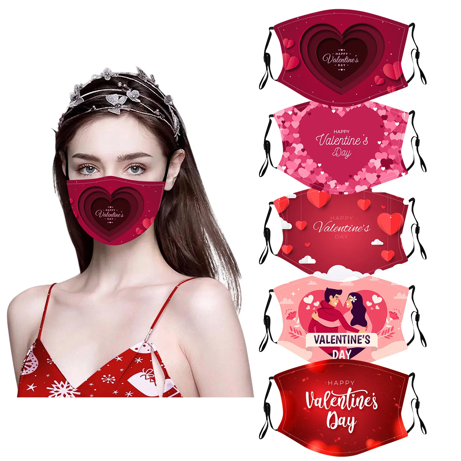 

Positioning printing adult Valentine's day letter printed mask dustproof cotton mask washable adjustable insert filter