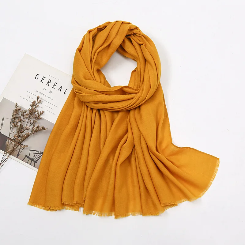 

9 Colors Autumn Plain Gold Color Fringe Viscose Shawl Scarf Lady Print Soft High Quality Hijab and Wraps Muslim Sjaal 180*90Cm