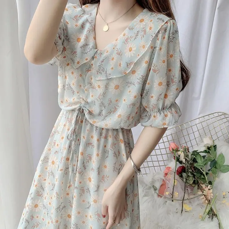 

Little fresh floral skirt summer baby Collar Chiffon dress long skirt FAIRY DRESS sweet swing skirt