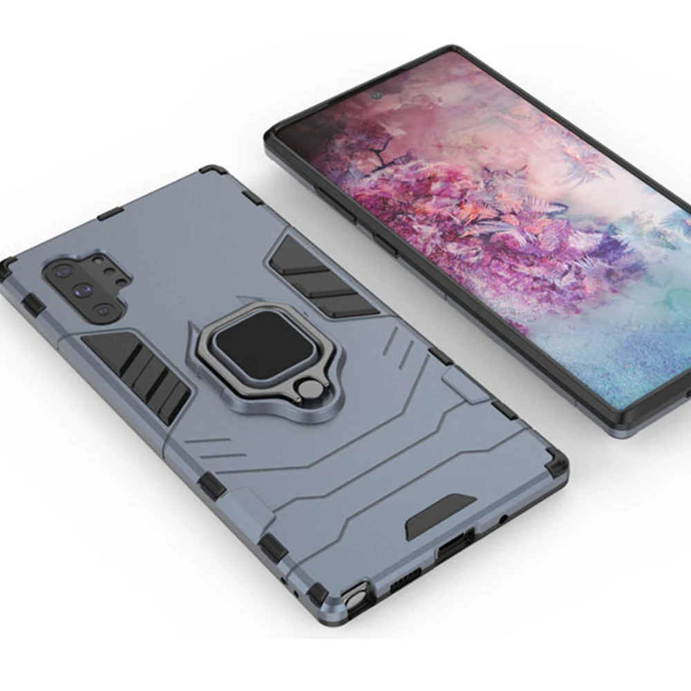 Для samsung Galaxy Note 10+ Чехол Броня PC чехол палец кольцо держатель Телефон чехол для samsung Note10 Plus чехол противоударный бампер - Цвет: Синий